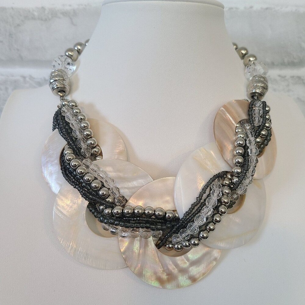 Chunky Erica Lyons Shell Discs Crystal Pearl Chain Statement Necklace